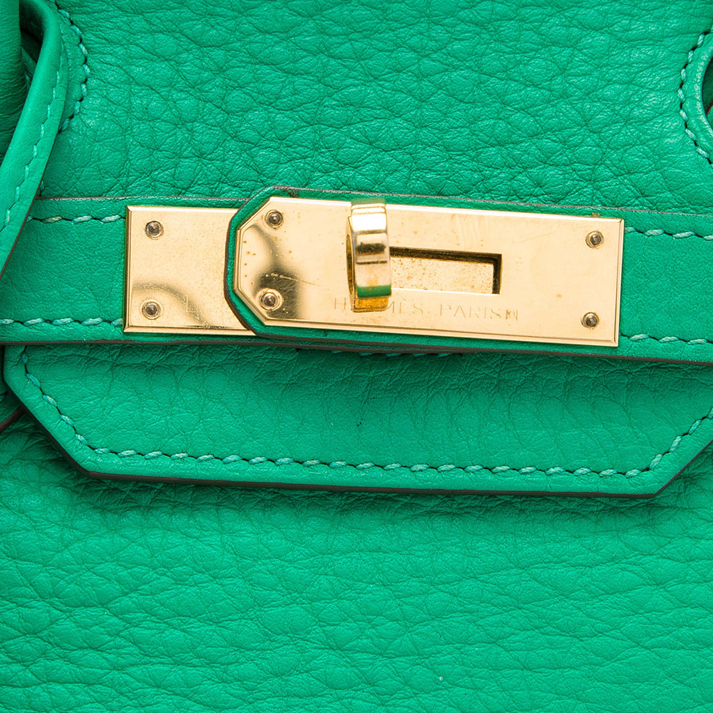 Birkin Handbag Green Clemence with Gold Hardware 30