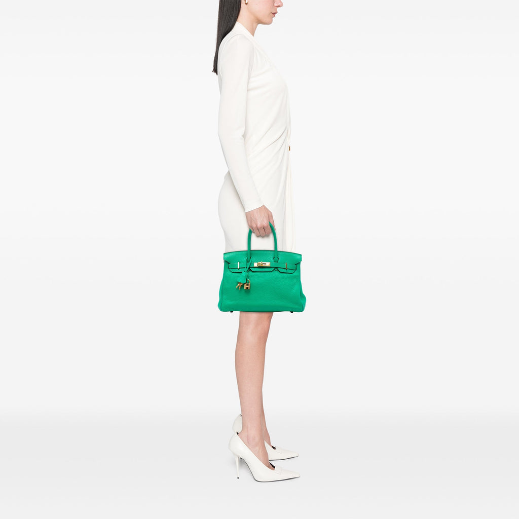 Birkin Handbag Green Clemence with Gold Hardware 30