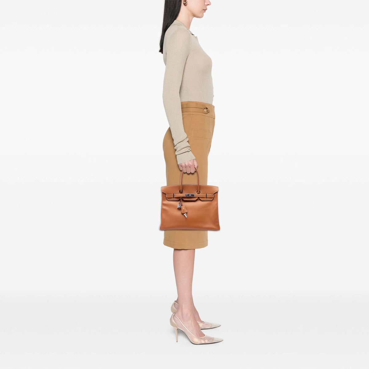 Birkin Handbag Brown Epsom with Palladium Hardware 35