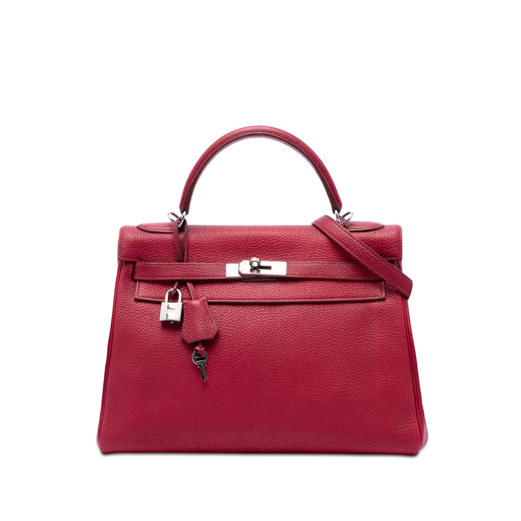Kelly Handbag Red Togo with Palladium Hardware 32