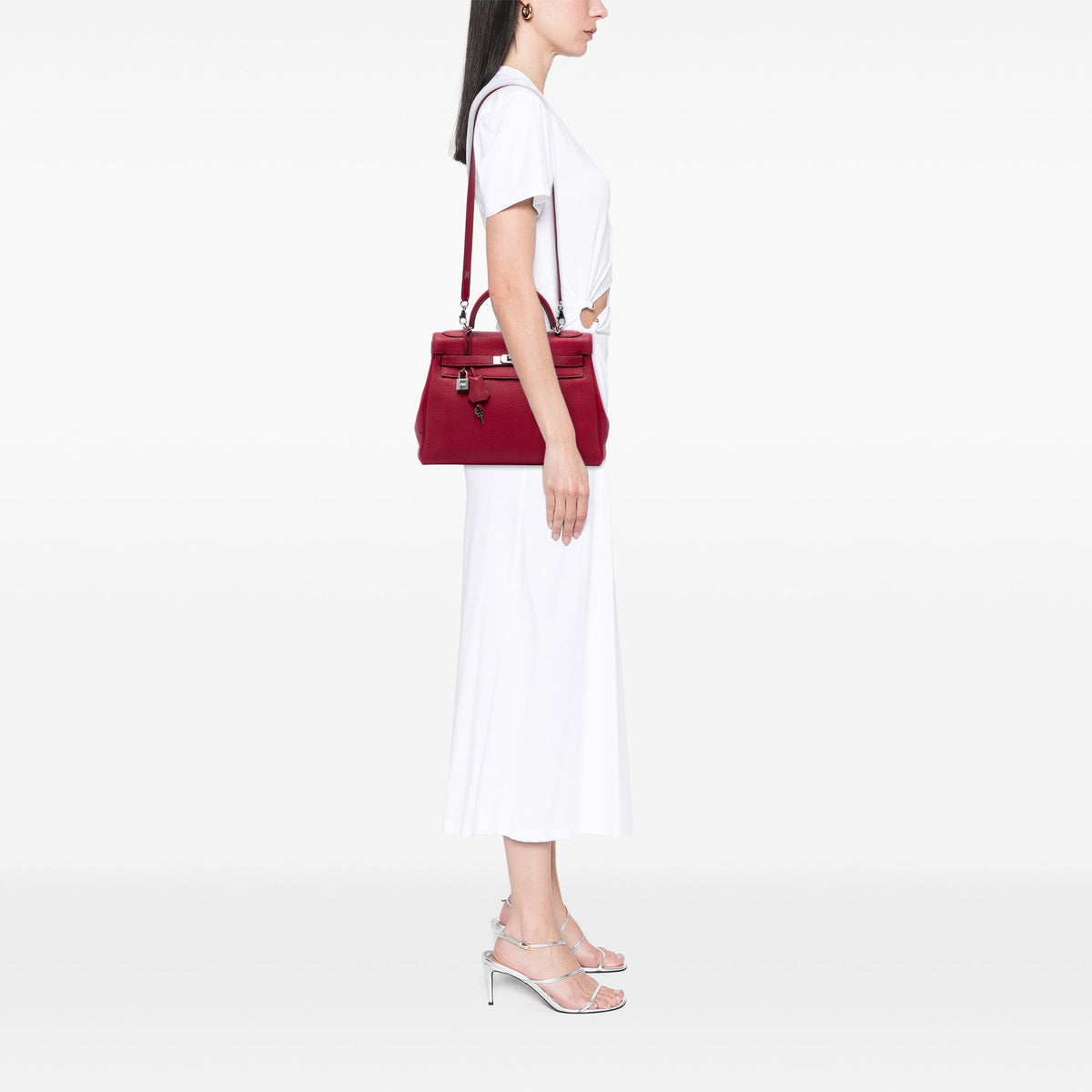 Kelly Handbag Red Togo with Palladium Hardware 32