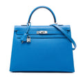 Kelly Handbag Blue Epsom with Palladium Hardware 35