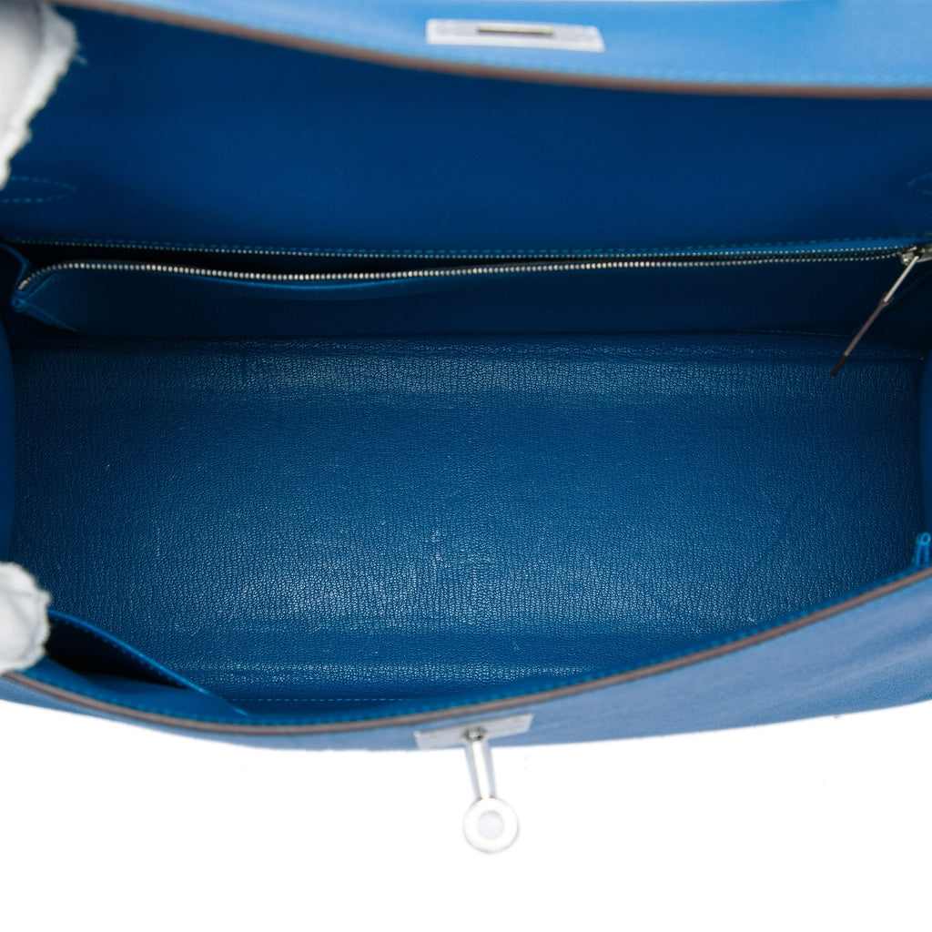 Kelly Handbag Blue Epsom with Palladium Hardware 35