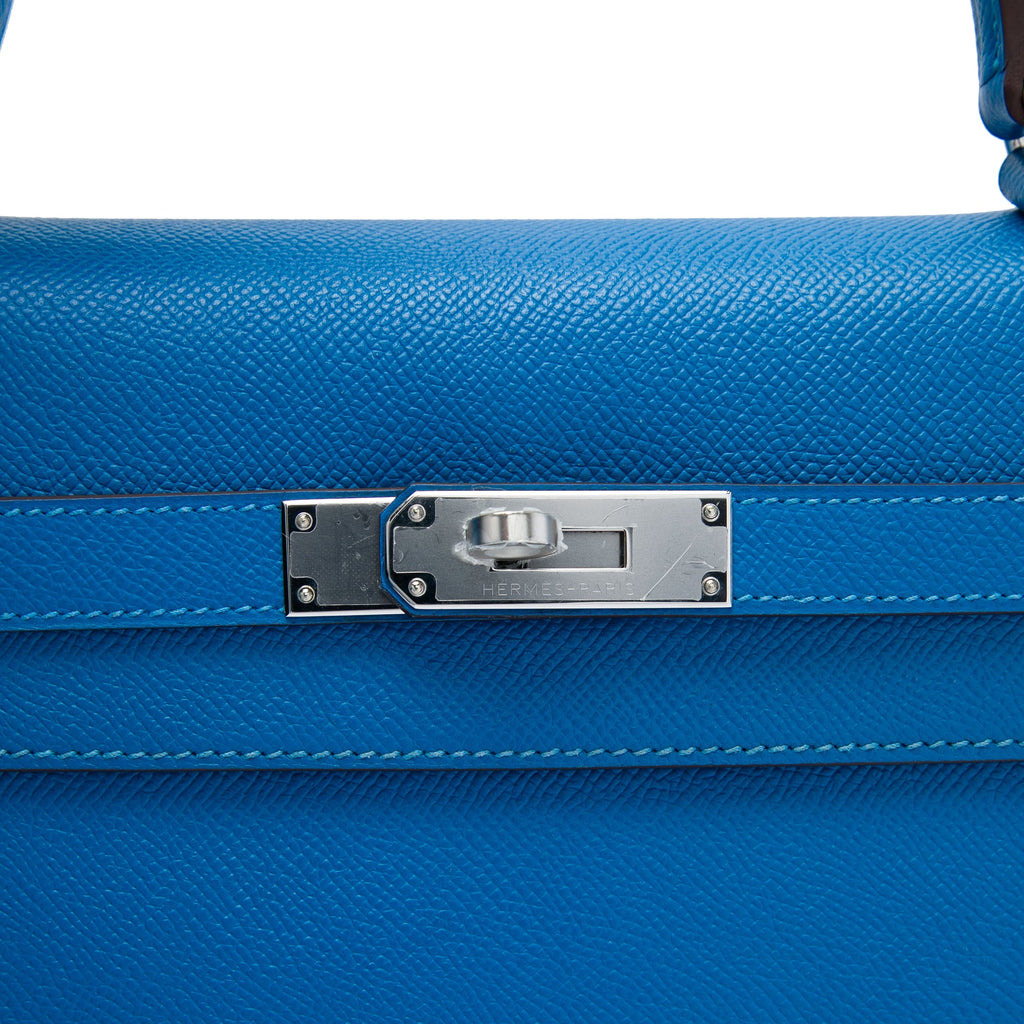 Kelly Handbag Blue Epsom with Palladium Hardware 35