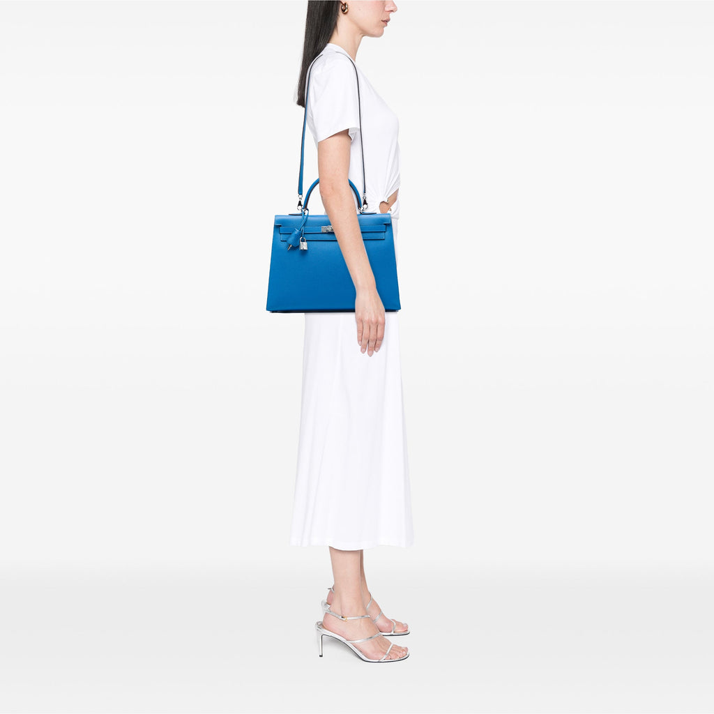 Kelly Handbag Blue Epsom with Palladium Hardware 35