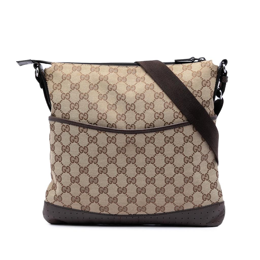 Zip Messenger Bag GG Canvas with Perforated Leather Medium