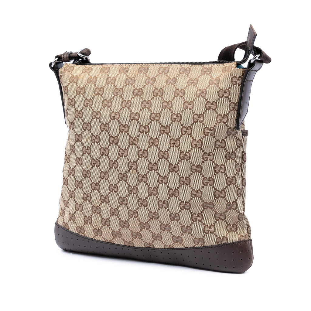 Zip Messenger Bag GG Canvas with Perforated Leather Medium