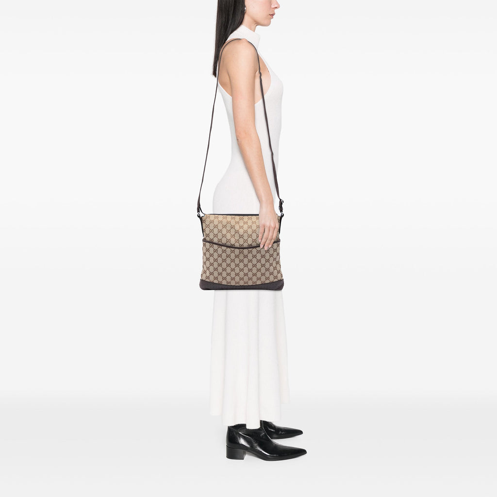 Zip Messenger Bag GG Canvas with Perforated Leather Medium