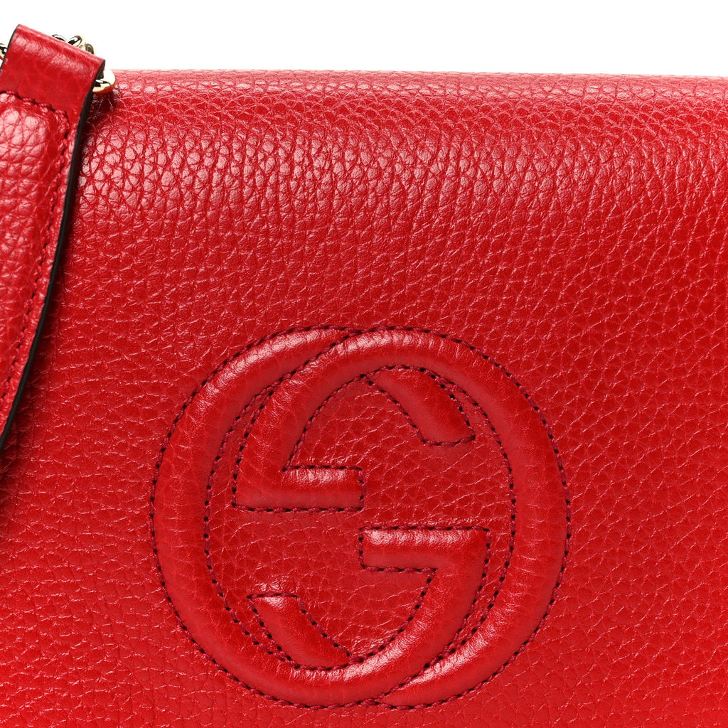 Pebbled Calfskin Soho Wallet on Chain Tabasco Red