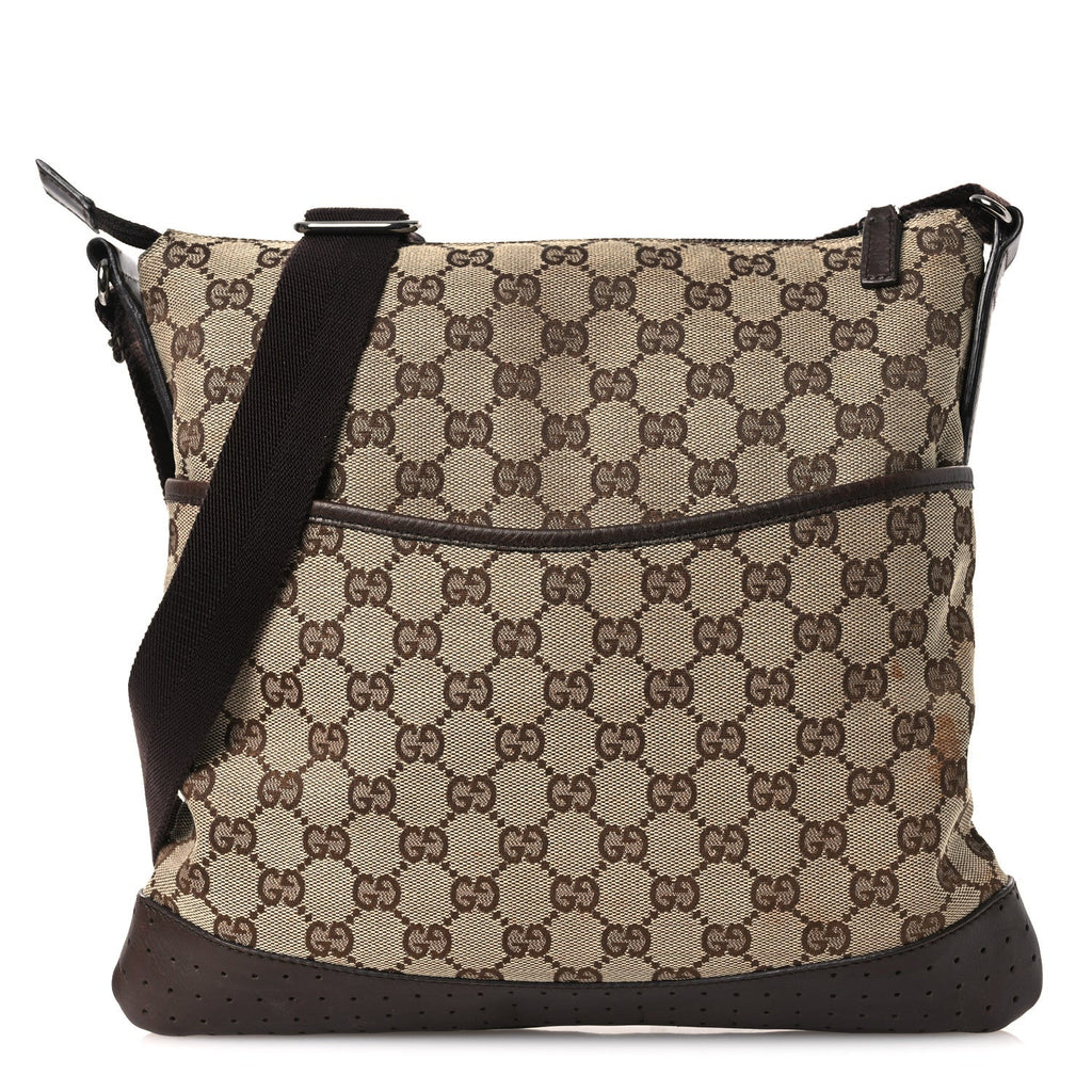 Monogram Calfskin Perforated Medium Flat Messenger Bag Dark Brown