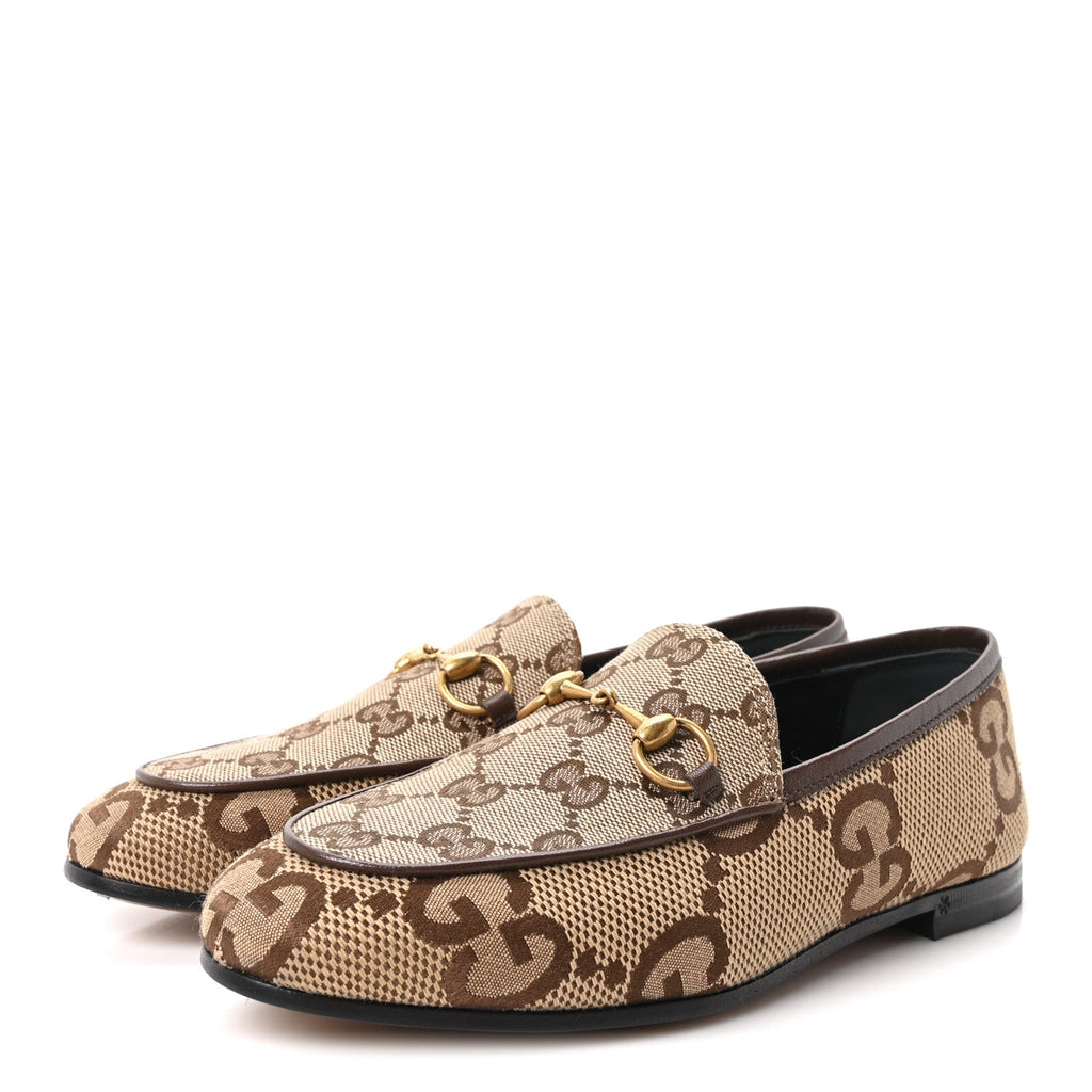 Monogram Jumbo GG Malaga Kid Horsebit Womens Jordaan Loafers 35.5 Beige Ebony New Acero
