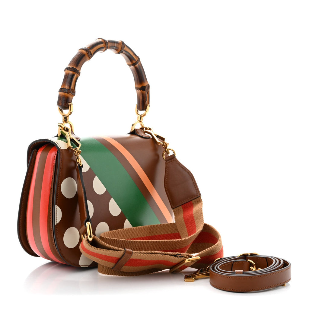 Calfskin Geometric Print Medium Bamboo 1947 Top Handle Bag Brown