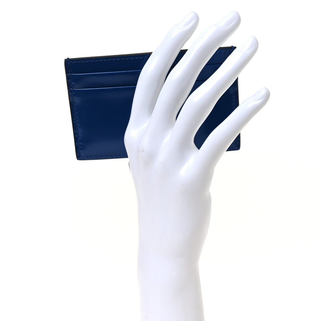 Calfskin Lux Man Card Case Metal Blue
