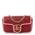 Azalea Calfskin Enamel Matelasse Diagonal Super Mini Torchon GG Marmont Shoulder Bag New Cherry Red Wild Rose