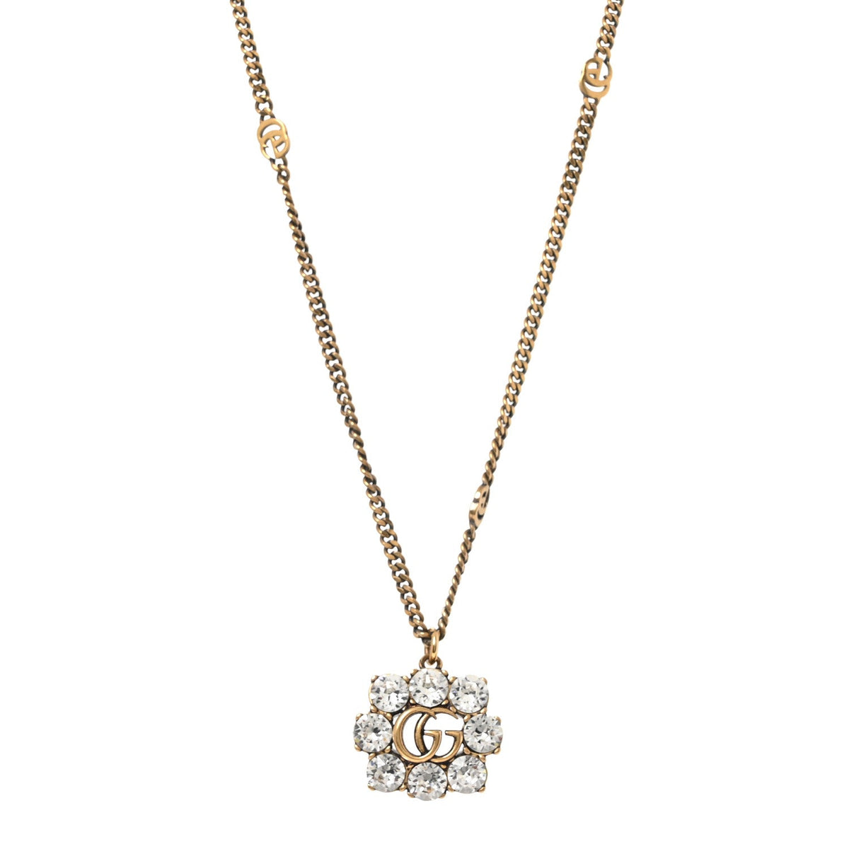 Crystal Embellished Double G Necklace Aged Gold