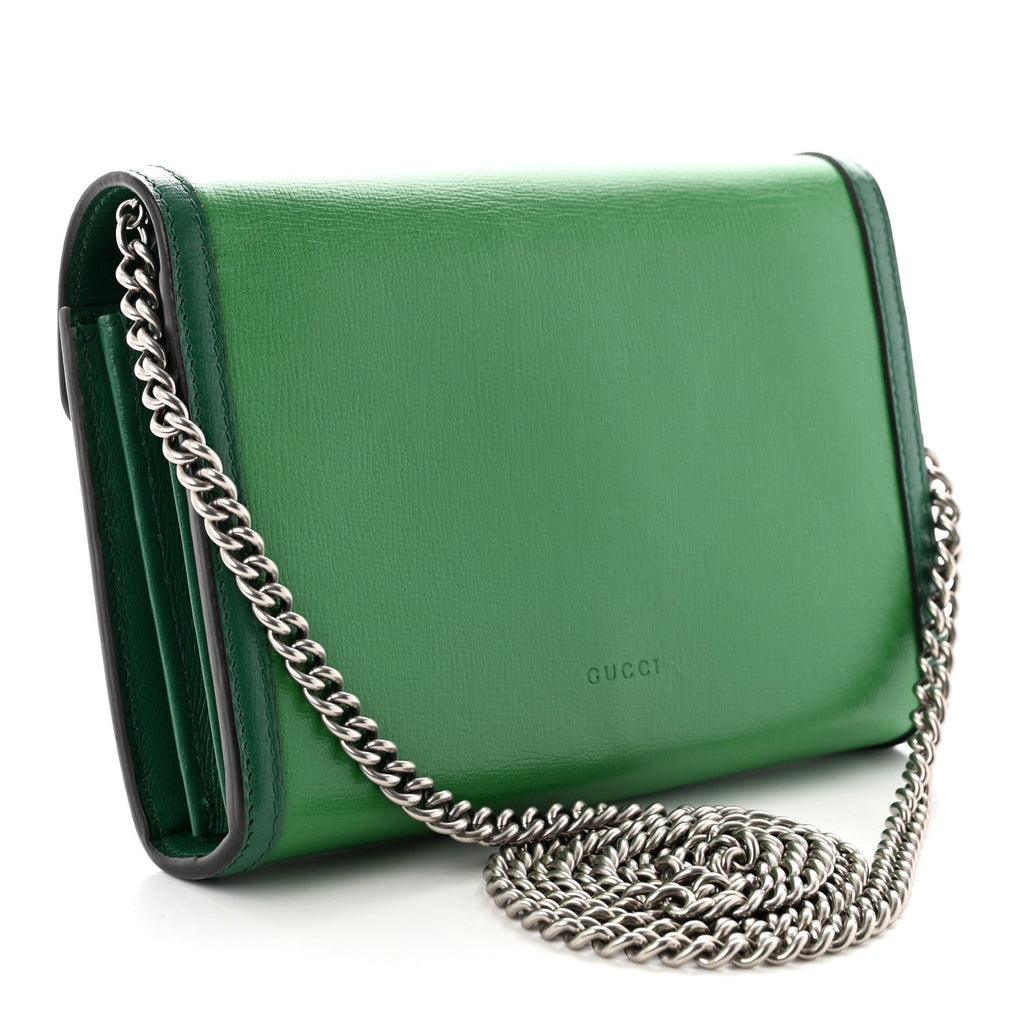 Azalea Calfskin Enamel Mini Dionysus Chain Wallet New Shamarock Emerald