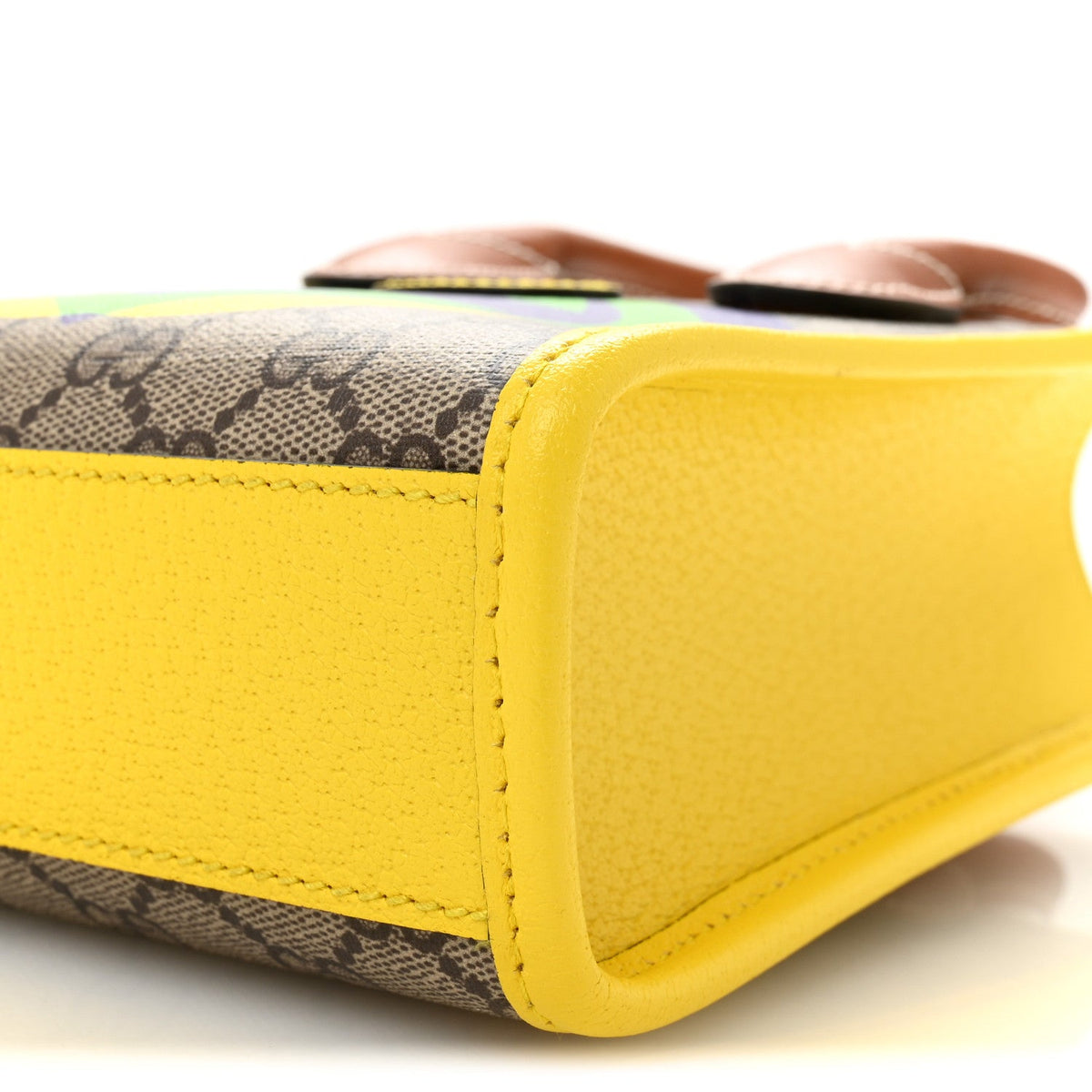 GG Supreme Monogram Textured Dollar Calfskin Heart Interlocking G Mini Vertical Tote Beige Ebony Harness Brown Yellow