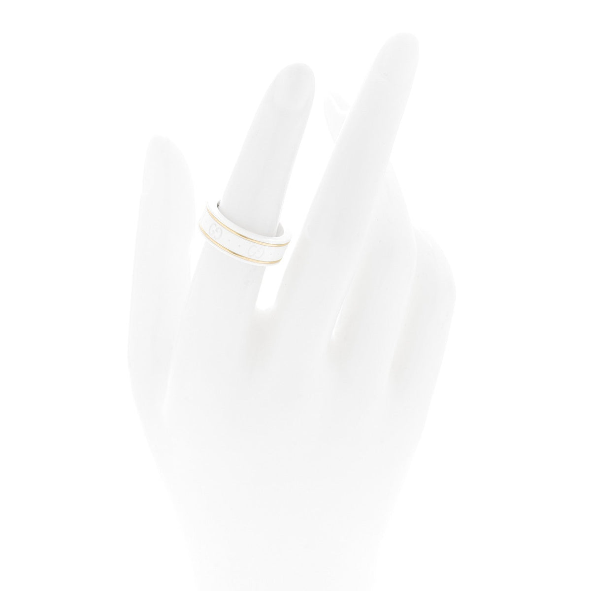 18K Yellow Gold Ceramic Icon Band Ring 53 6.25 White
