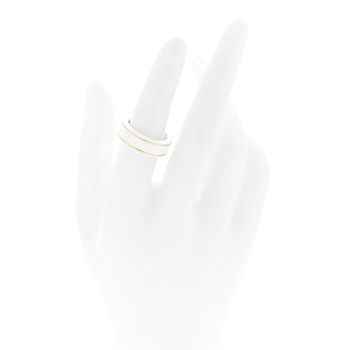 18K Yellow Gold Ceramic Icon Band Ring 53 6.25 White