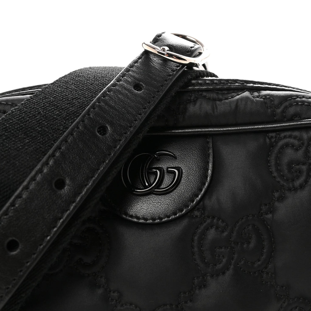 Nylon Calfskin Enamel GG Matelasse Shoulder Bag Black