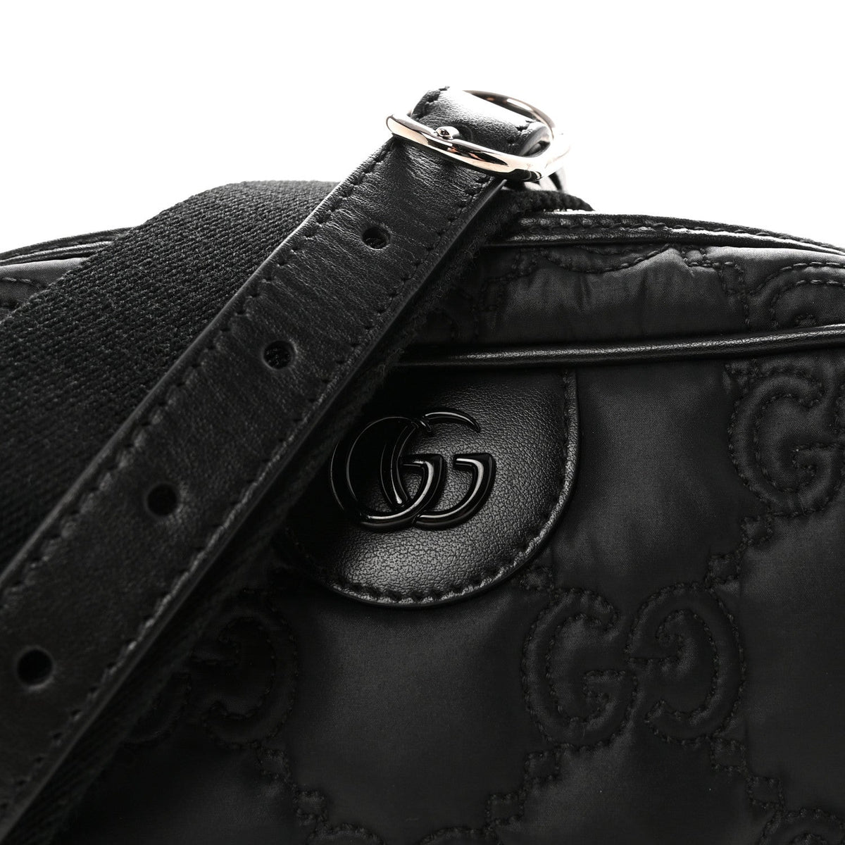 Nylon Calfskin Enamel GG Matelasse Shoulder Bag Black