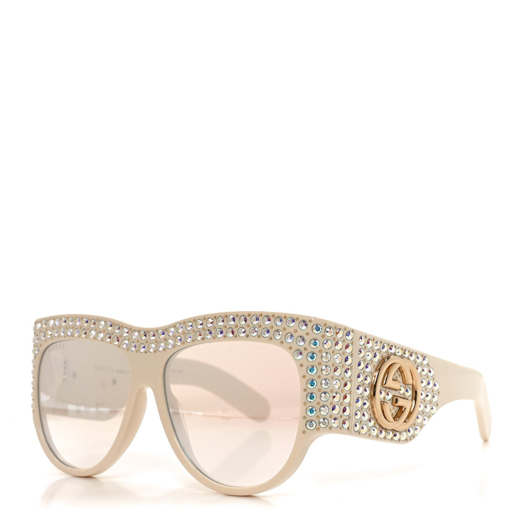 Acetate Crystal Oversize Hollywood Forever Sunglasses GG0144S Ivory