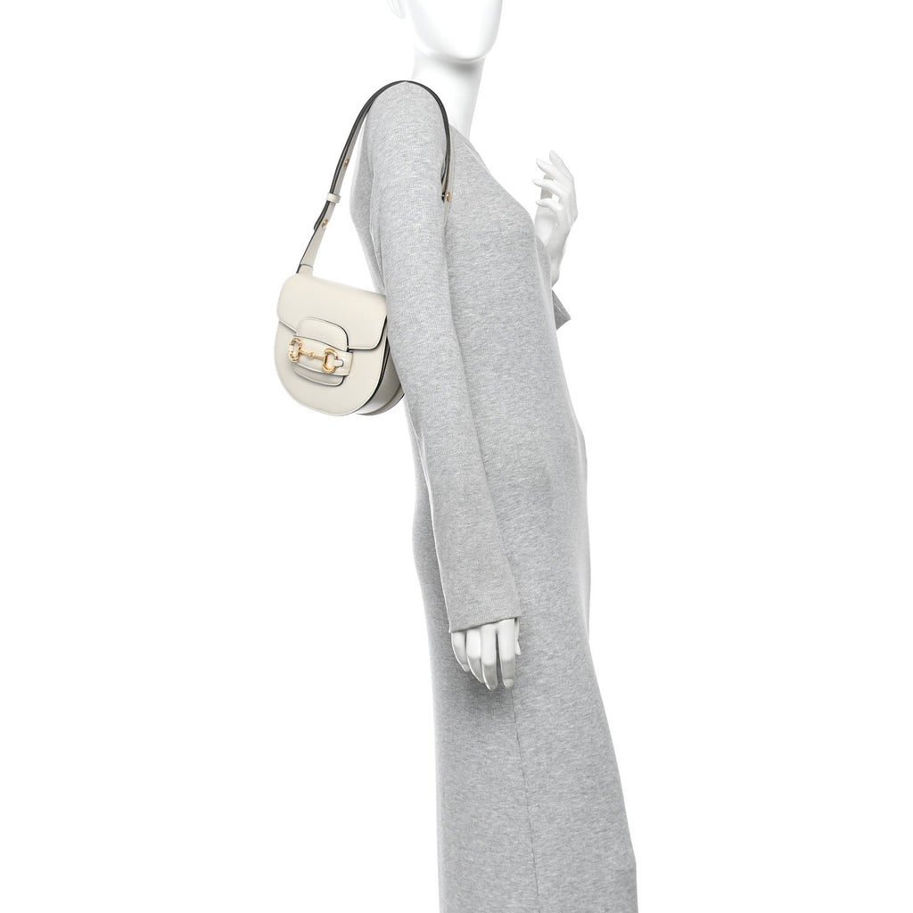 Azalea Calfskin Mini Horsebit 1955 Rounded Shoulder Bag Mystic White