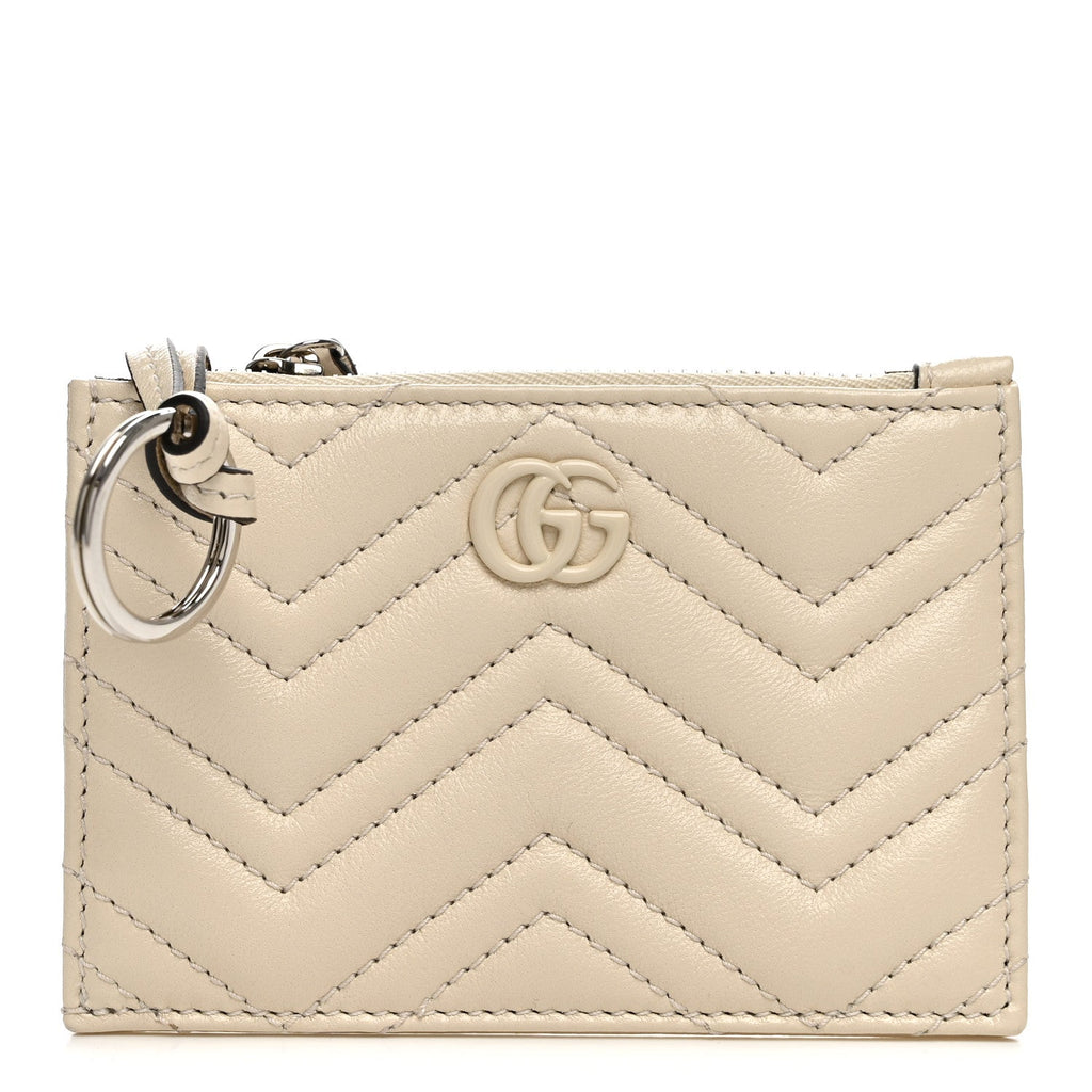 Lambskin Matelasse Monochrome GG Marmont Zip Key Pouch New Ivoire