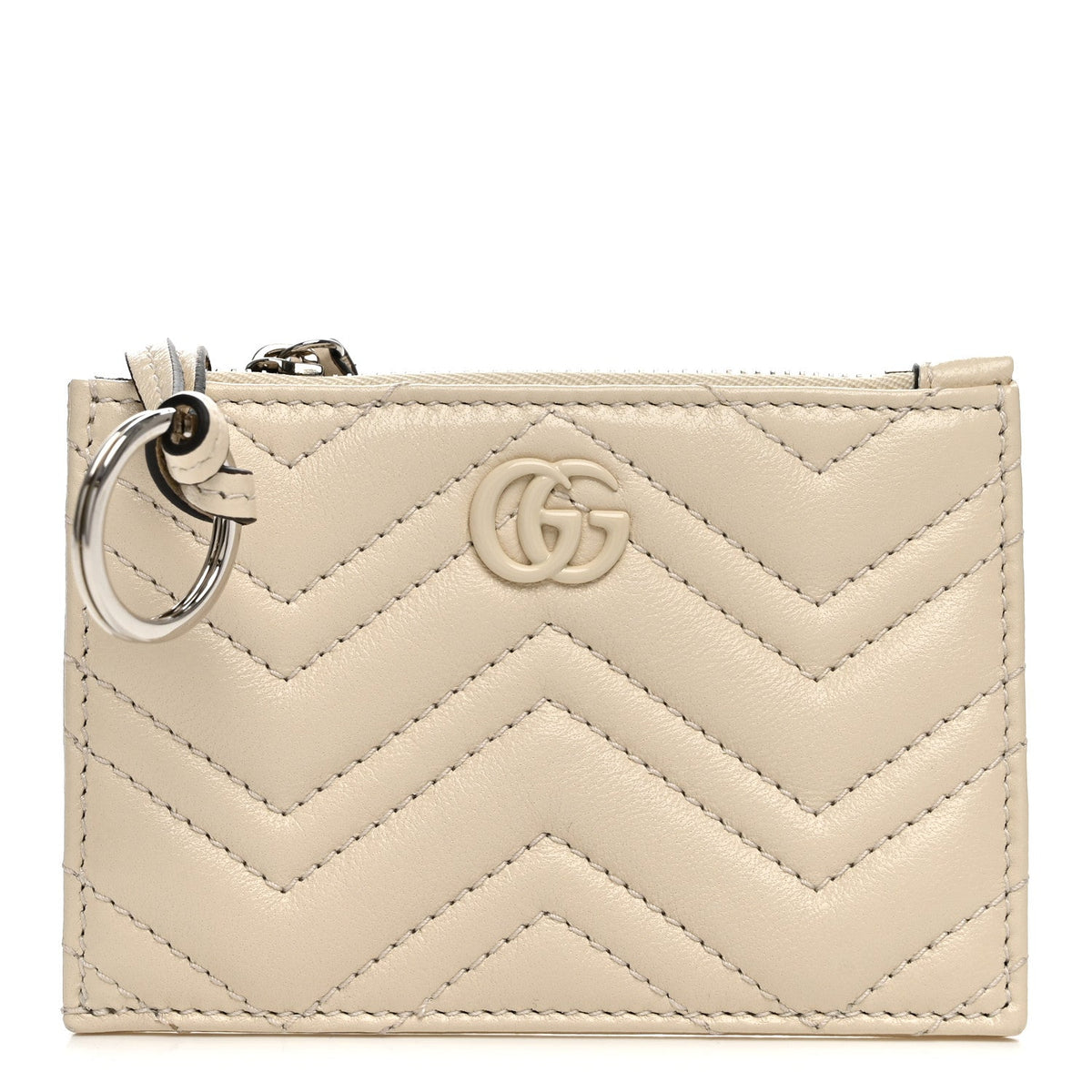 Lambskin Matelasse Monochrome GG Marmont Zip Key Pouch New Ivoire