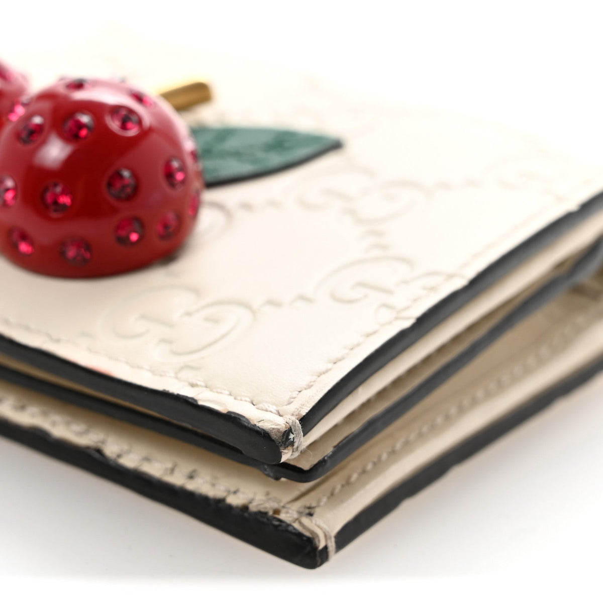 Guccissima Cherries Card Case Wallet White