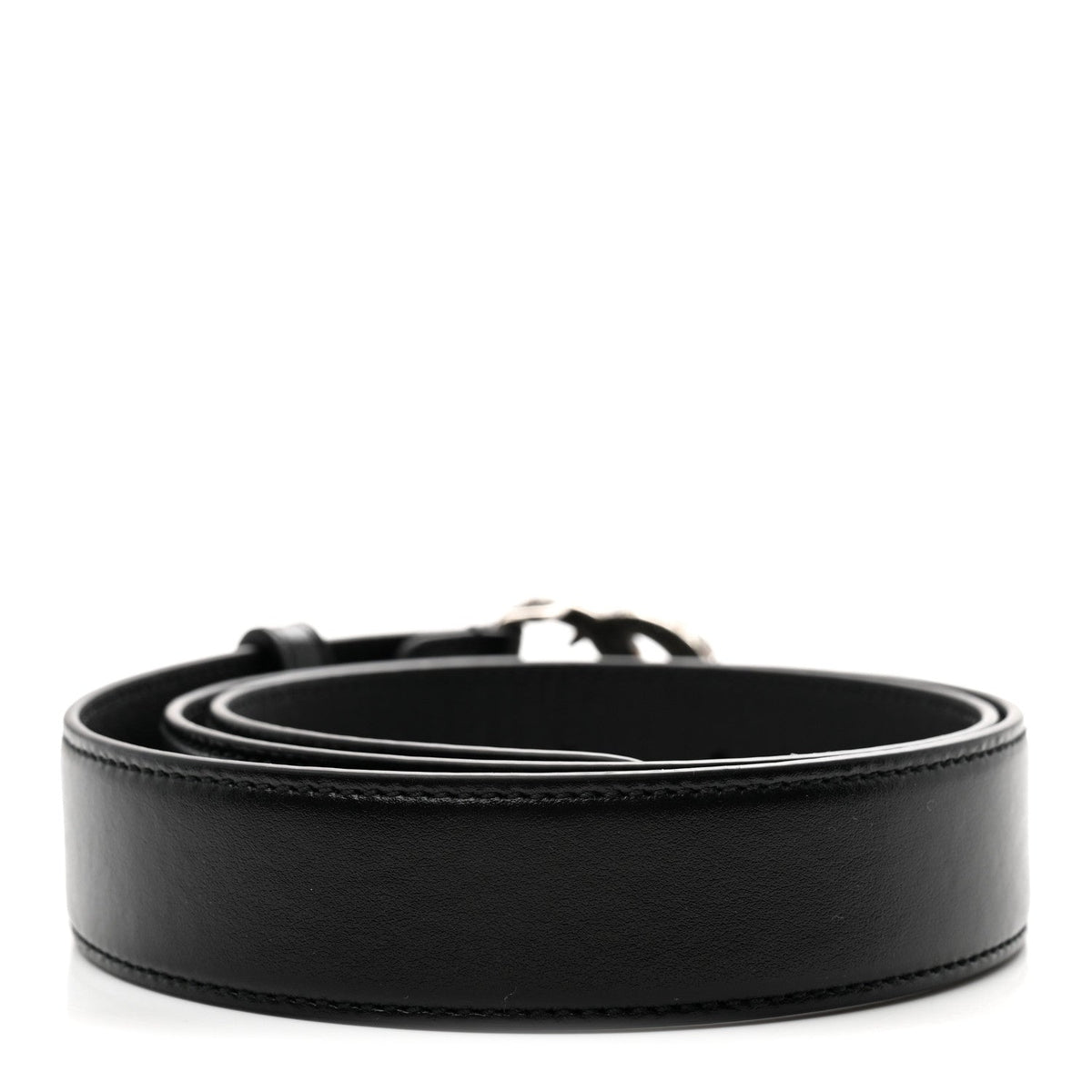 Calfskin Baguette Crystal Double G 30mm Belt 80 32 Black