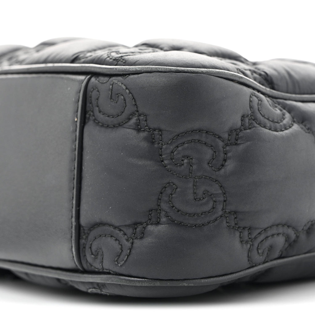 Nylon Calfskin Enamel GG Matelasse Shoulder Bag Black