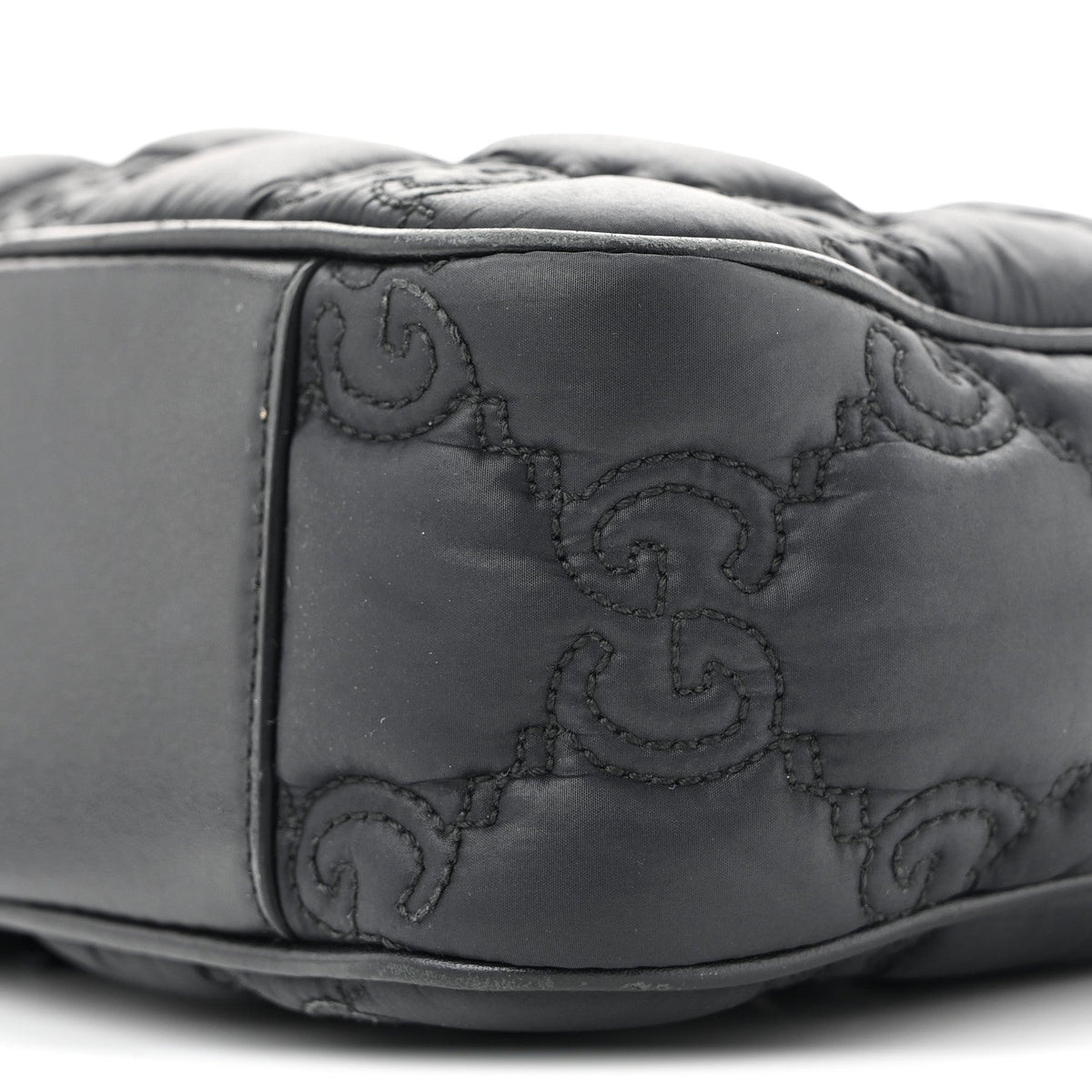 Nylon Calfskin Enamel GG Matelasse Shoulder Bag Black
