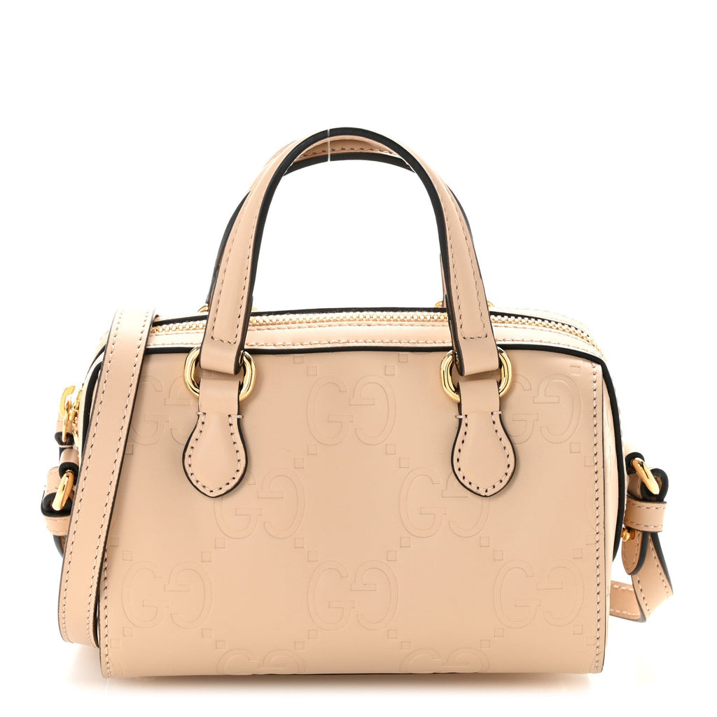 Gilbert Calfskin Jumbo GG Embossed Super Mini Top Handle Bowler Bag Beige