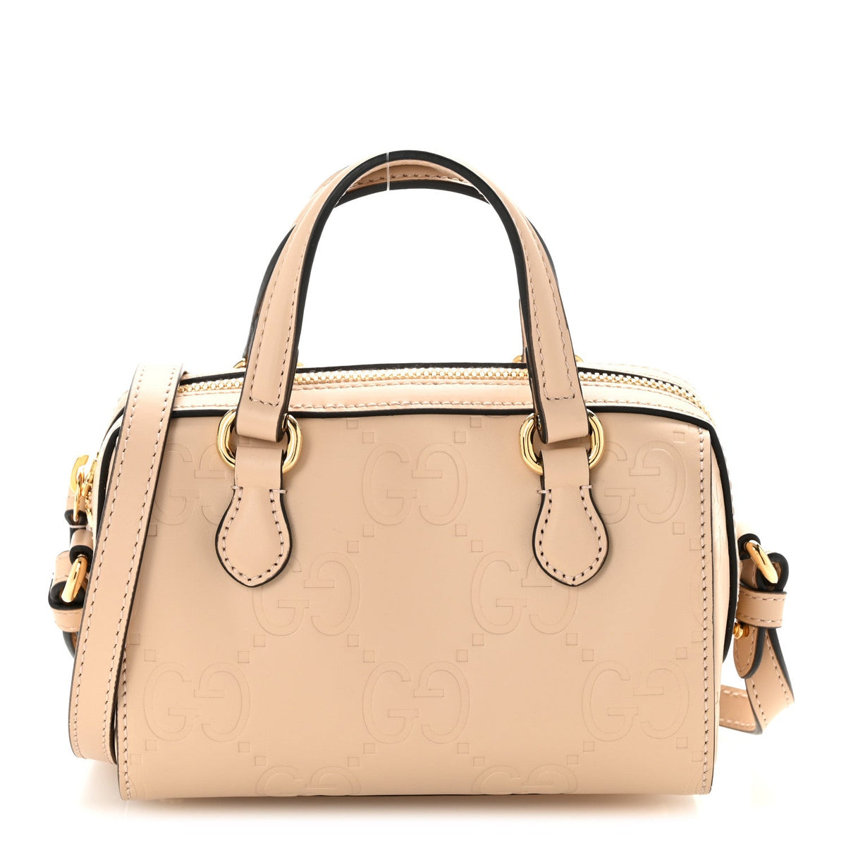 Gilbert Calfskin Jumbo GG Embossed Super Mini Top Handle Bowler Bag Beige