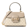 GG Supreme Monogram Azalea Calfskin Mini Horsebit 1955 Top Handle Flap Bag Beige Mystic White Oatmeal