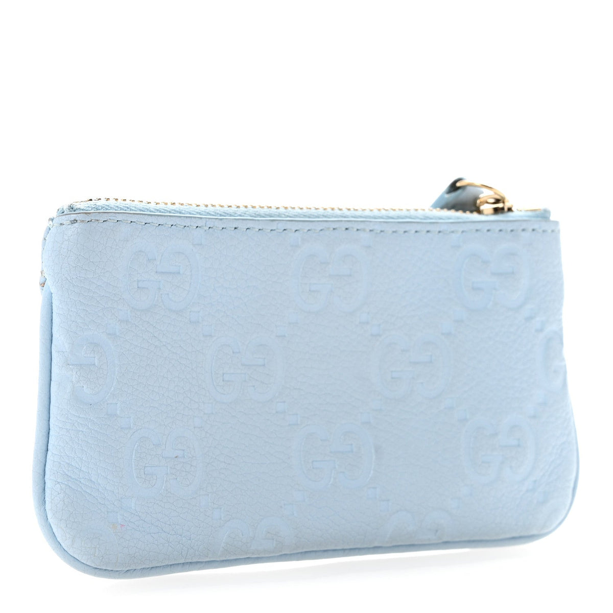 GG Grainy Calfskin Emblem Zip Key Case Light Blue
