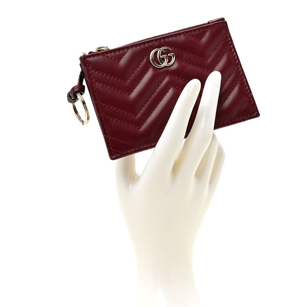 Lambskin Matelasse GG Marmont Zip Key Pouch Rosso Ancora