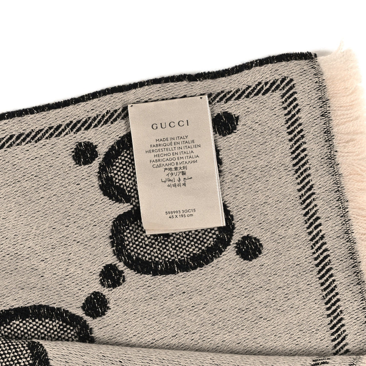 Wool Lame Jacquard Monogram Jumbo GG Lady Nest Lux Scarf Black Ivory