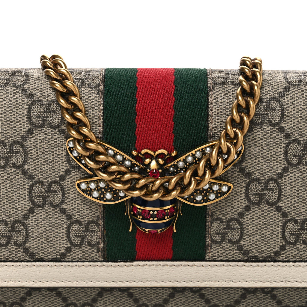 GG Supreme Monogram Web Queen Margaret Chain Wallet White
