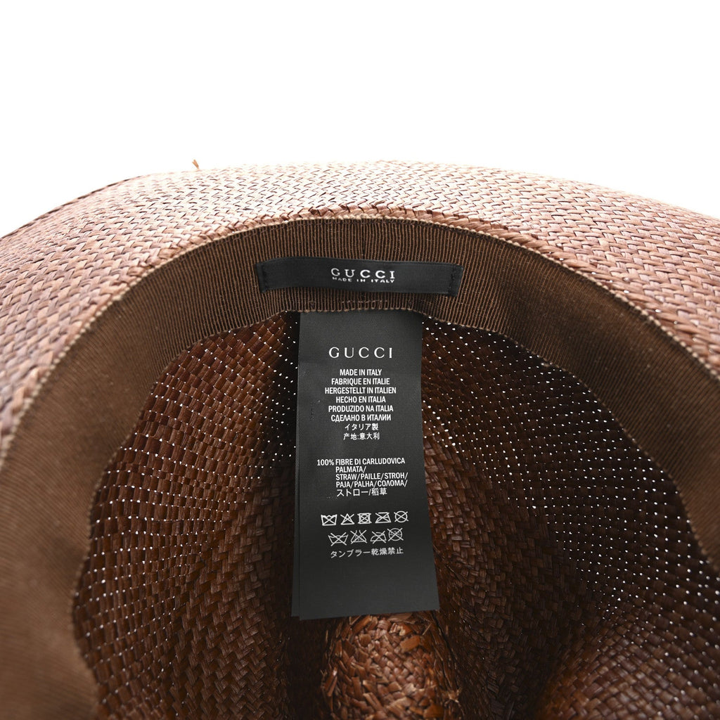 Straw Calfskin Wide Brim Hat M Brown