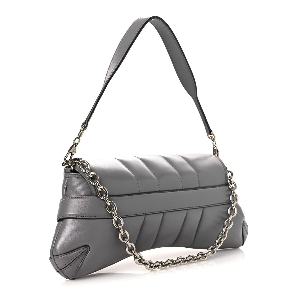 Nappa Vertical Matelasse Medium Maxi Horsebit Chain Shoulder Bag Grey