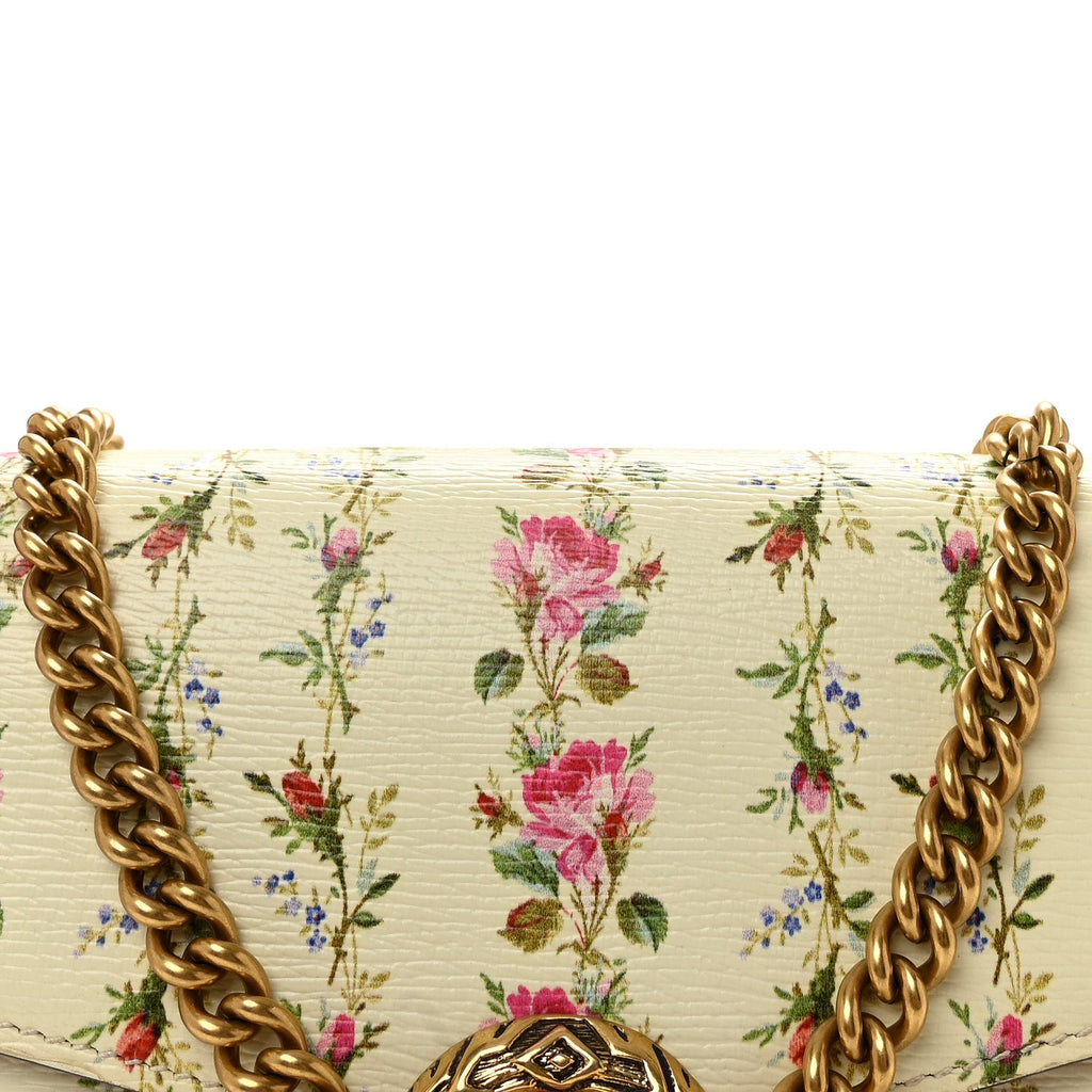 Calfskin Floral Print Mini Dionysus Chain Wallet Ivory Pink