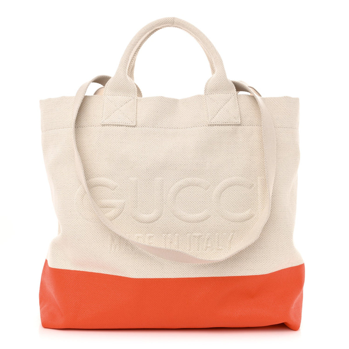 Canvas Logo Embossed Black Tote Natural Orange
