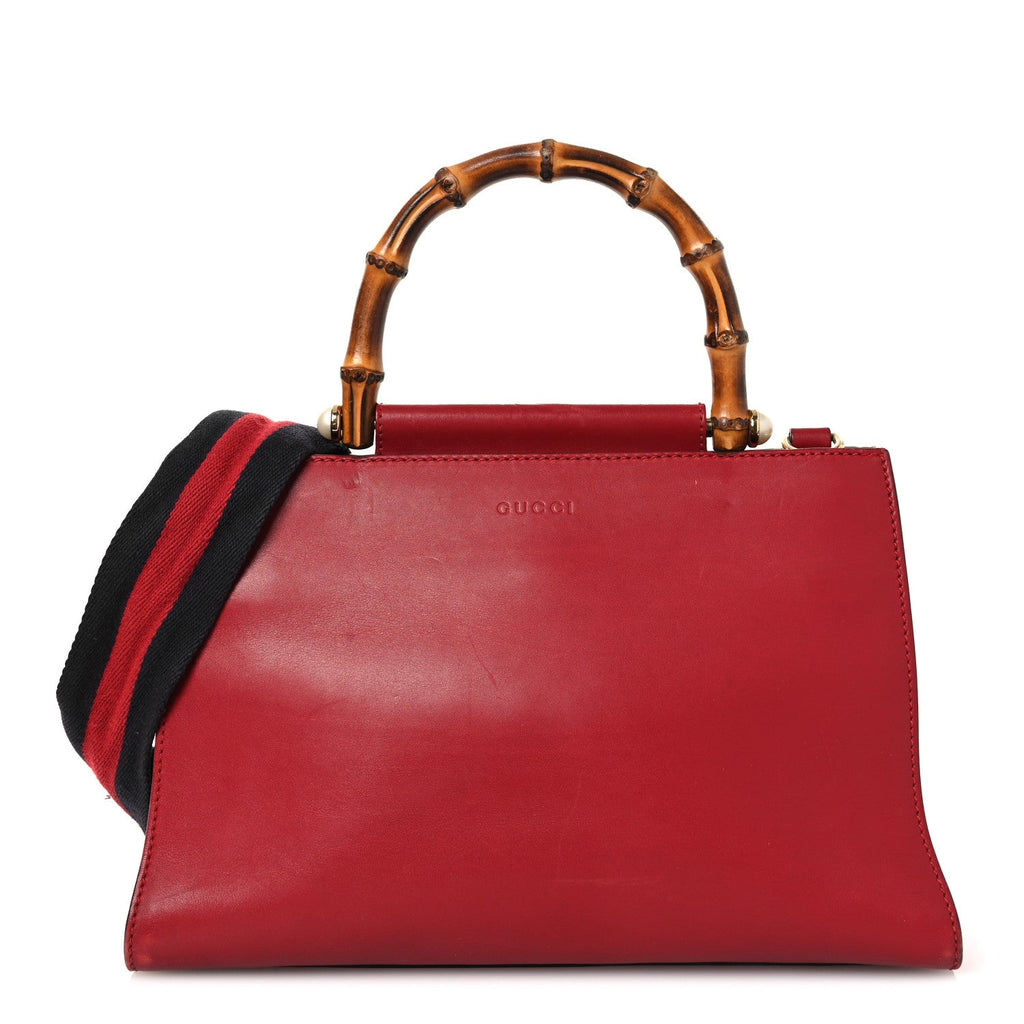 Nappa Bamboo Web Small Nymphaea Top Handle Bag Hibiscus Red