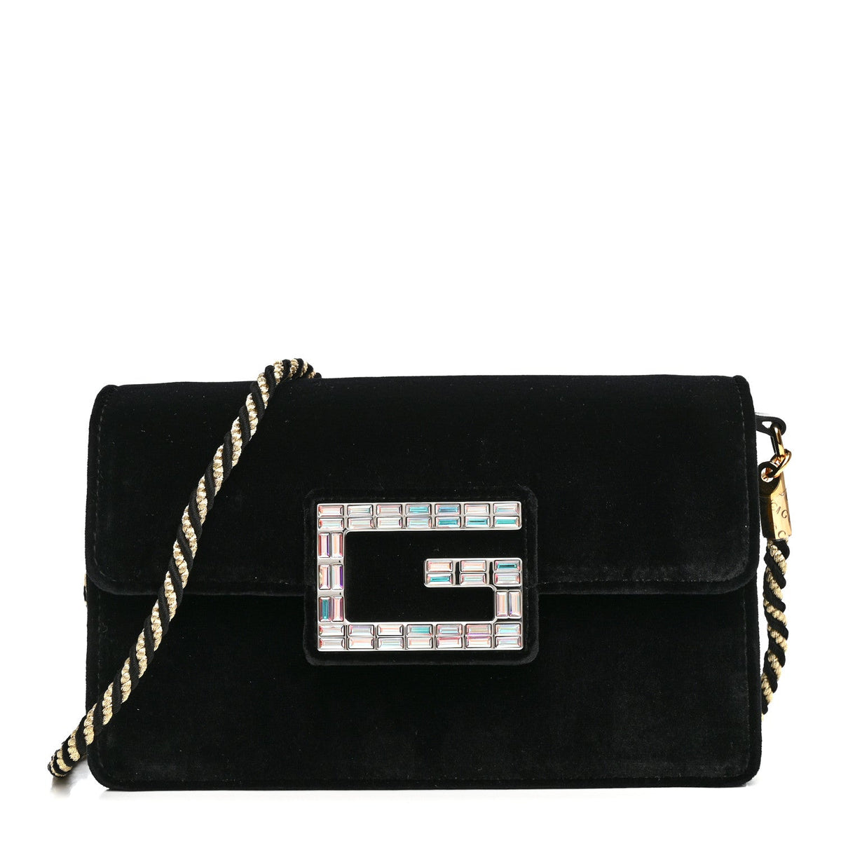 Velvet Crystal Square G Shoulder Bag Black