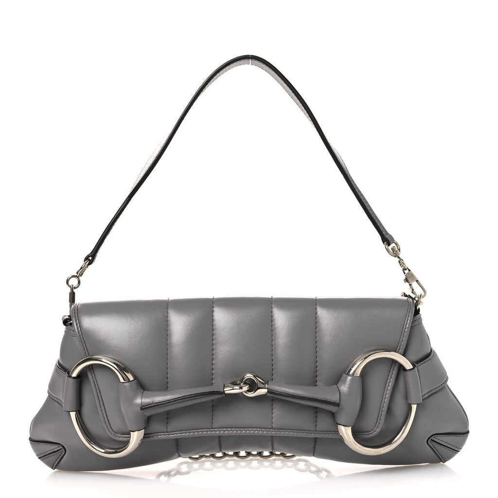 Nappa Vertical Matelasse Medium Maxi Horsebit Chain Shoulder Bag Grey