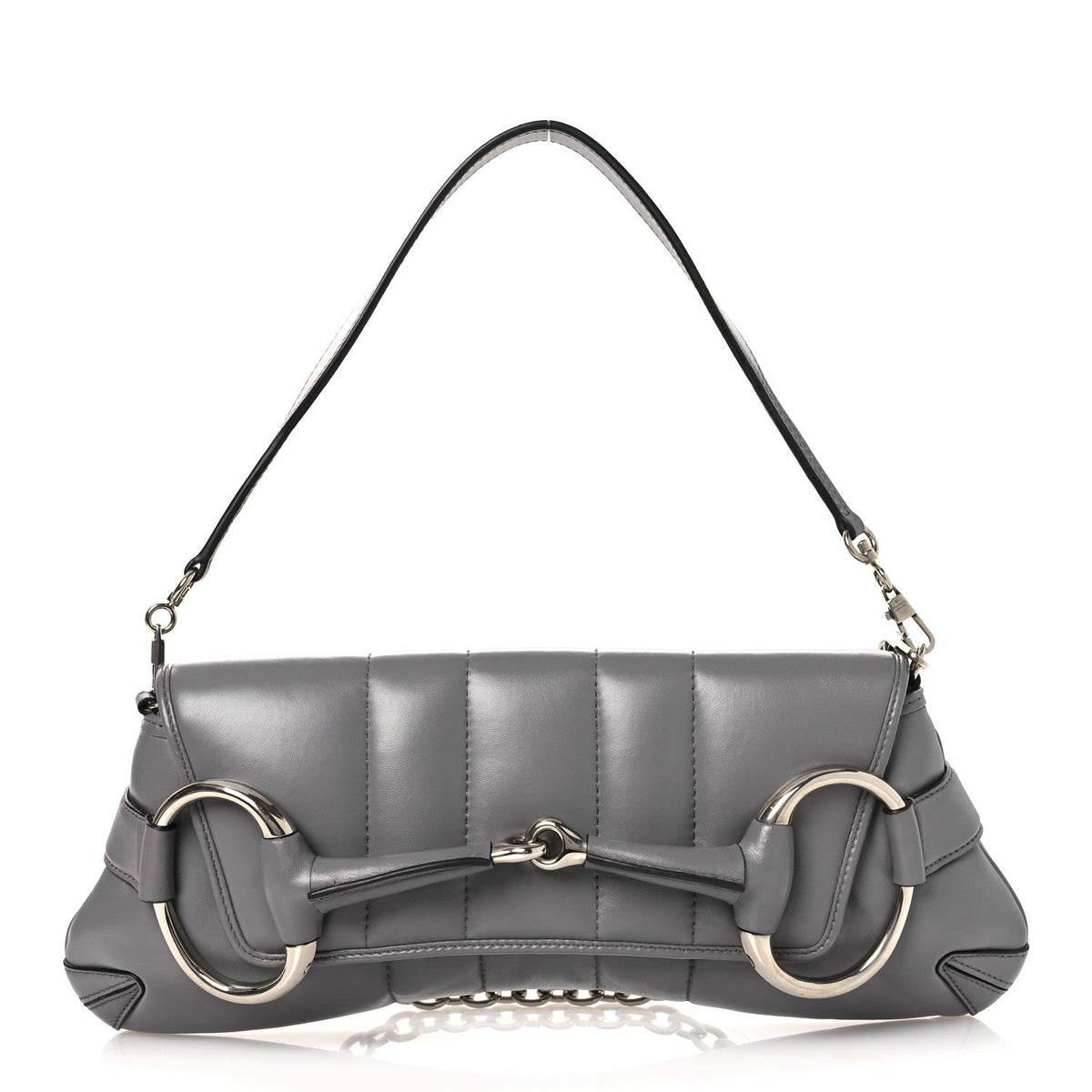 Nappa Vertical Matelasse Medium Maxi Horsebit Chain Shoulder Bag Grey