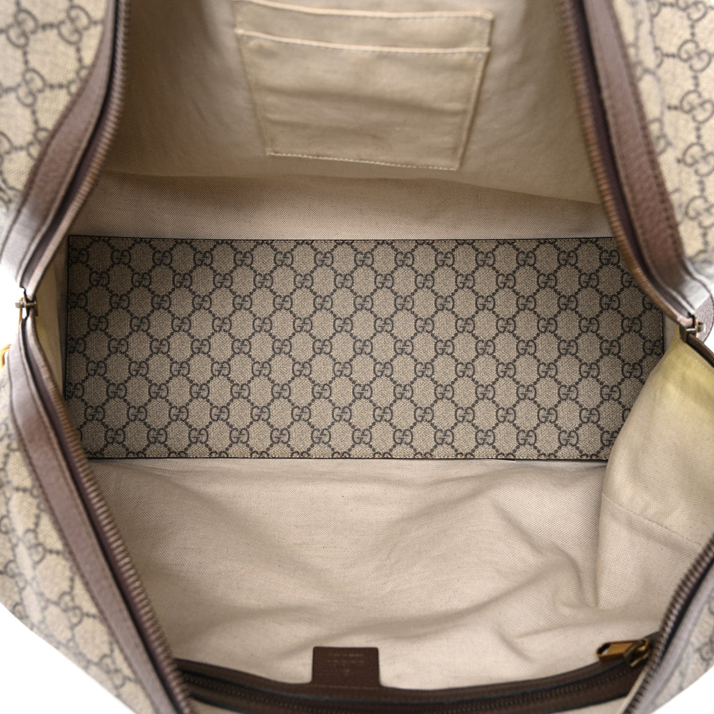 GG Supreme Monogram Textured Dollar Calfskin Web Medium Ophidia Carry-On Duffle Bag Beige Ebony New Acero