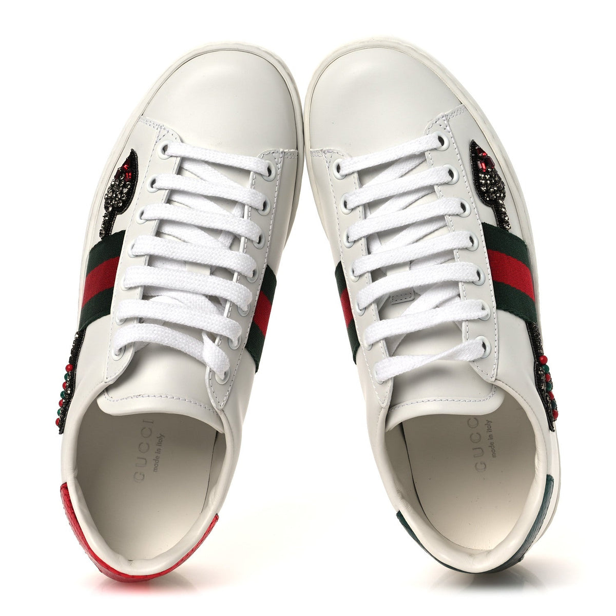 Calfskin Web Studded Womens Arrow Ace Sneakers 35.5 White